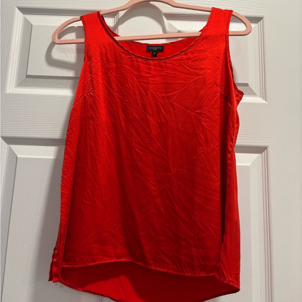 Talbots Bright Red Satin Scoop Neck Sleeveless Top